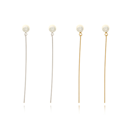[92.5 SILVER]Silver Stick Pearl Point Earring