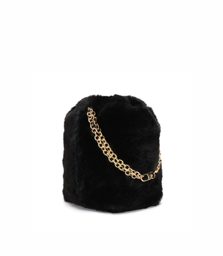 mink fur ball bag - black